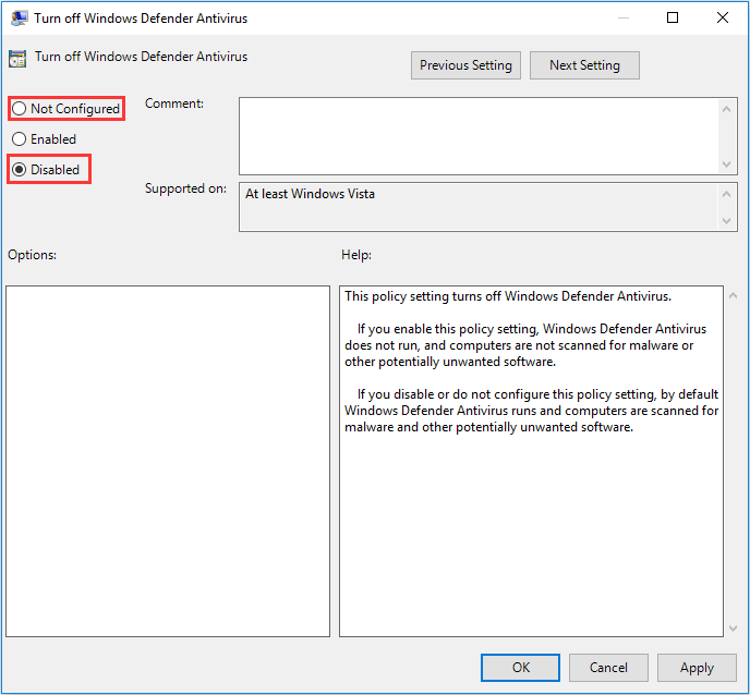 enable Windows Defender Antivirus