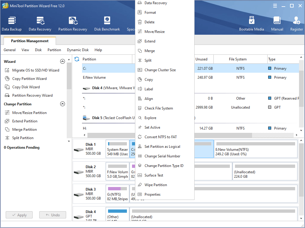 manage partition in MiniTool Partition Wizard