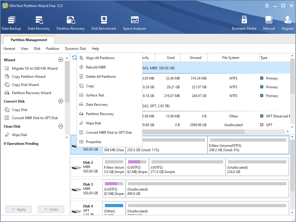manage disk in MiniTool Partition Wizard