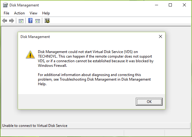 Disk Management unable to connect to Virtual Disk Service in Windows 10