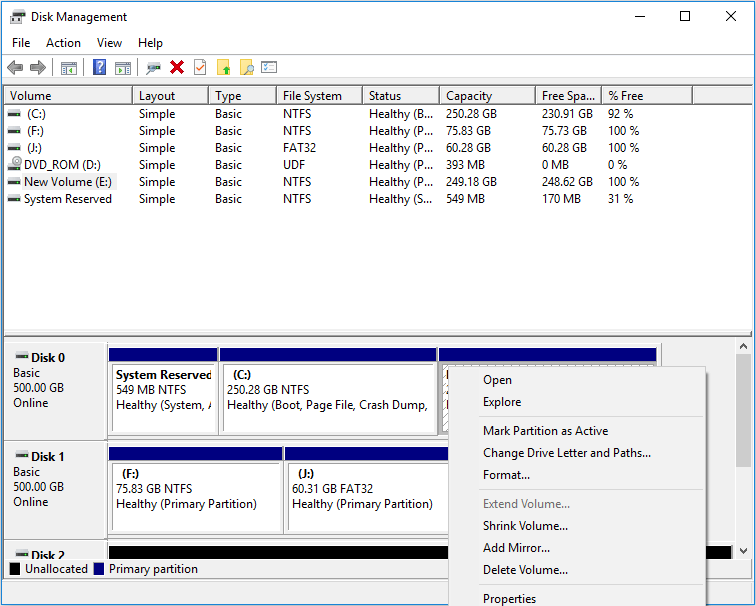 manage partition in Disk Management