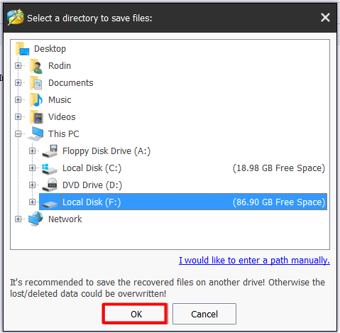 select a drive to save recovered data