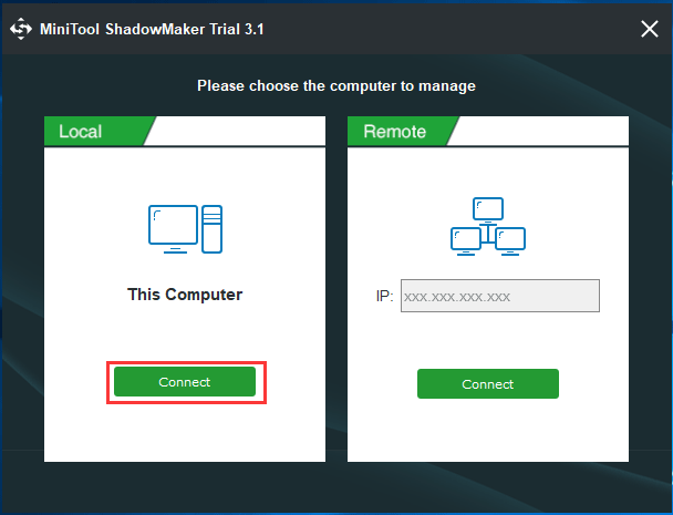 choose local backup or remote backup