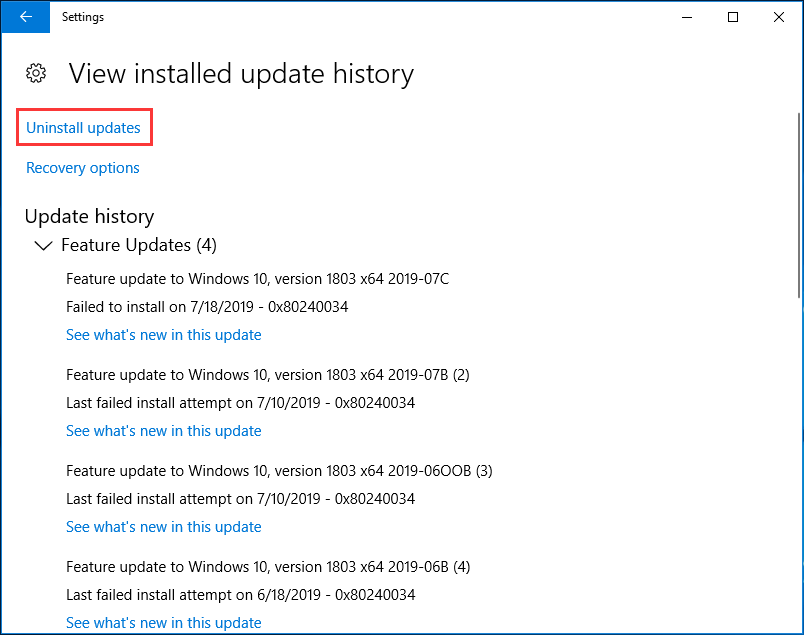 click uninstall updates