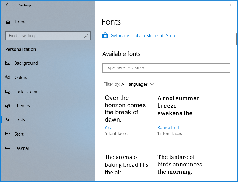 change Font in Windows 10 April update