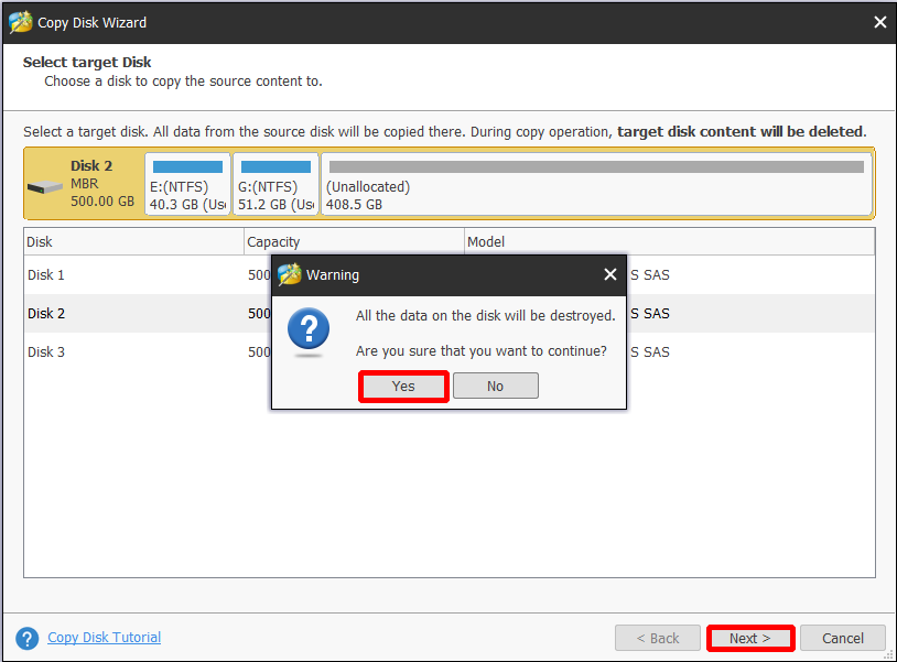 select target disk
