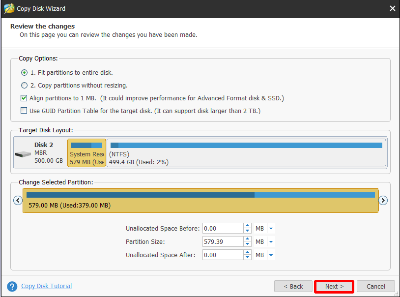 select copy option