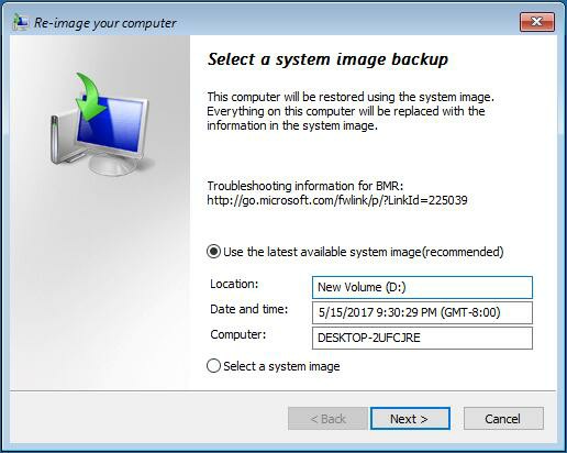 select system image backup