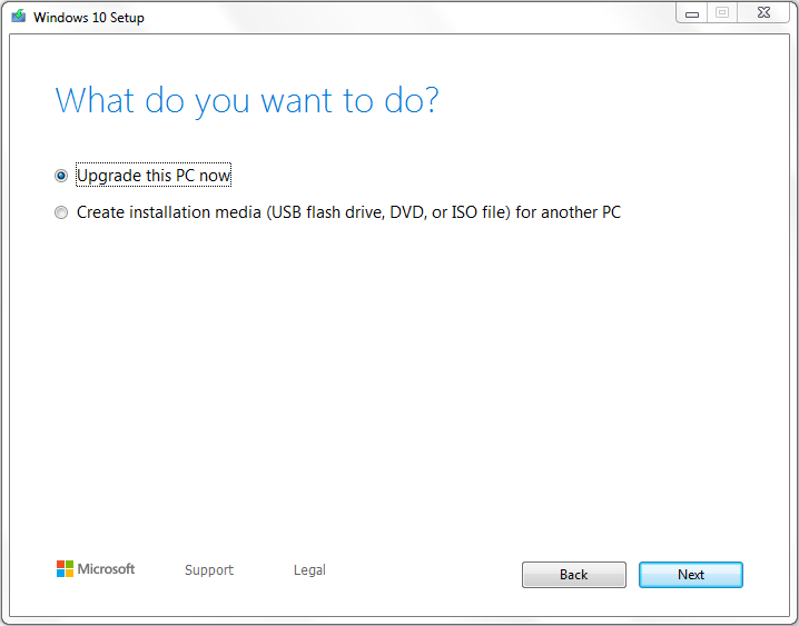 choose Upgrade this PC now