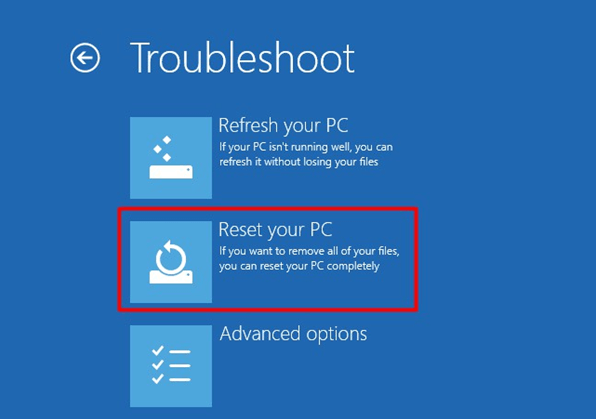 click Reset your PC