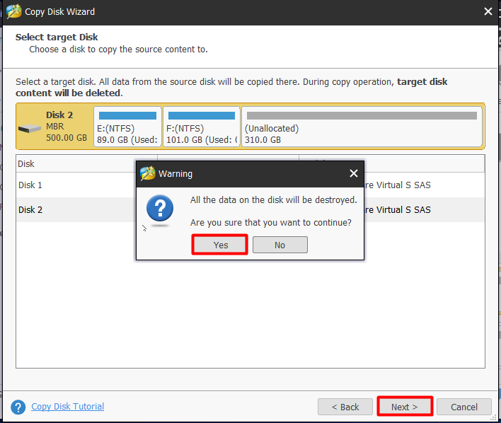 select a target disk