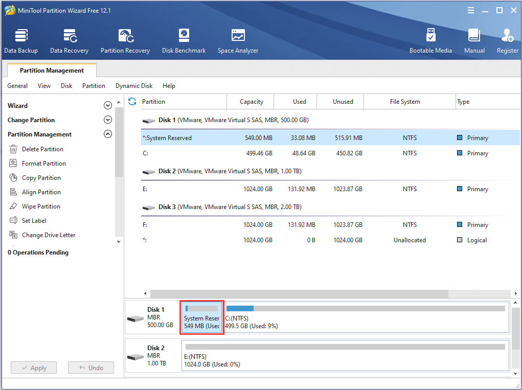 the main interface of MiniTool Partition Wizard