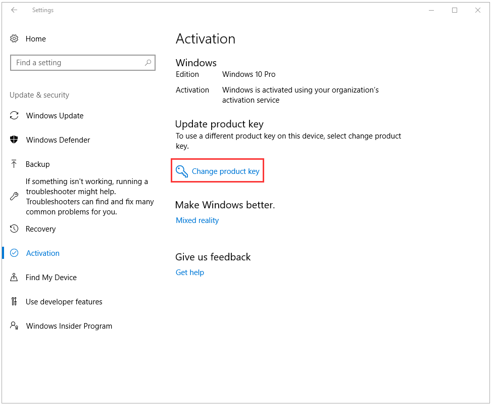 click Change the product key