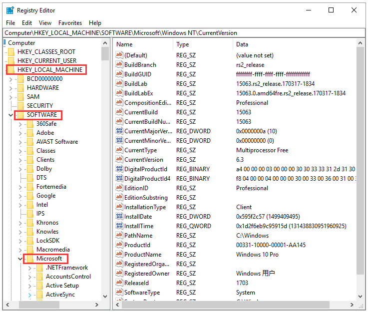 navigate to HKEY_LOCAL_MACHINE, SOFTWARE, and Microsoft