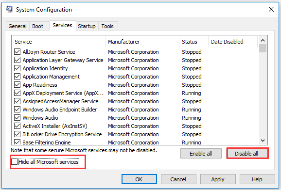 hide all Microsoft services