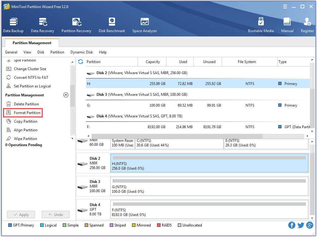 choose the Format Partition feature to format the selected partition