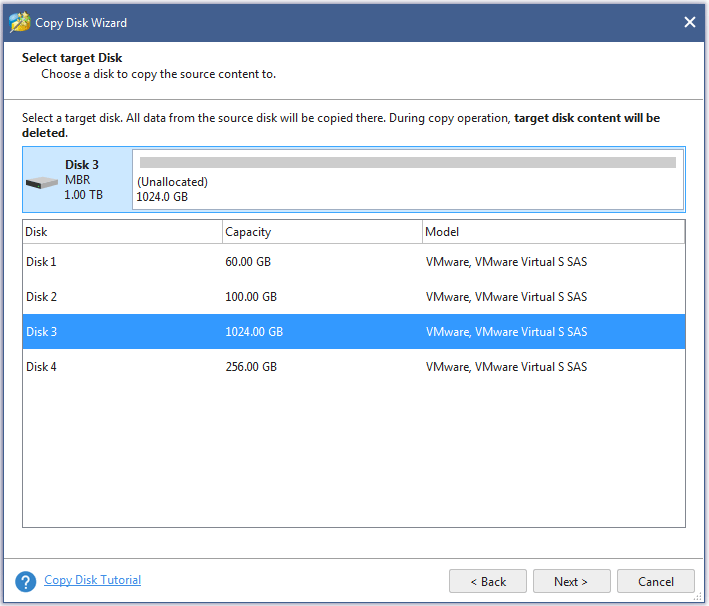 choose one disk as the target disk