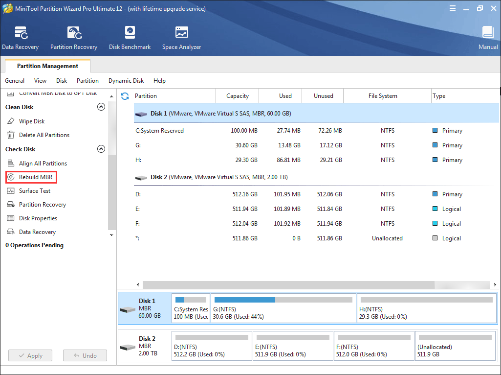 activate the Rebuild MBR feature from the left panel
