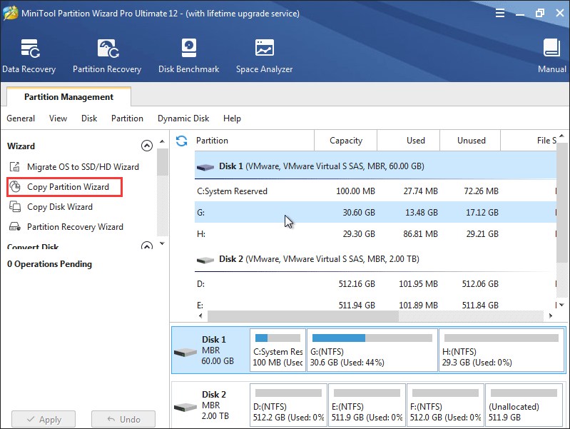 click the Copy Partition Wizard feature from the left panel 
