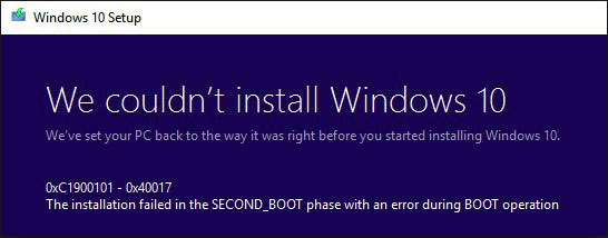 Windows 10 blue screen error code 0XC1900101 - 0X40017