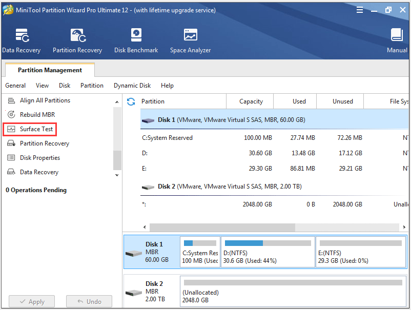 click Surface Test to check the system partition
