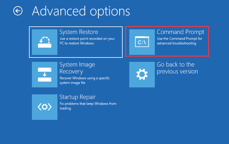 Command Prompt in Advanced options page