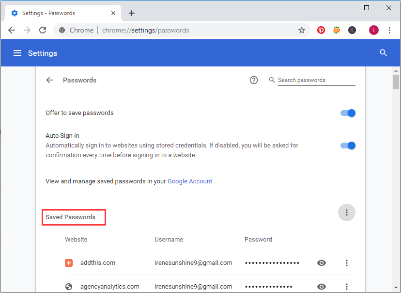 check out saved passwords