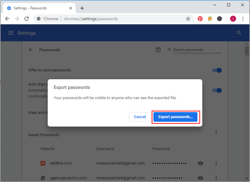 click Export passwords again