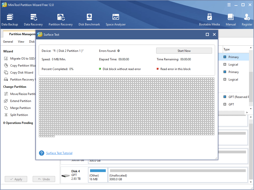 run surface test to scan for bad sectors