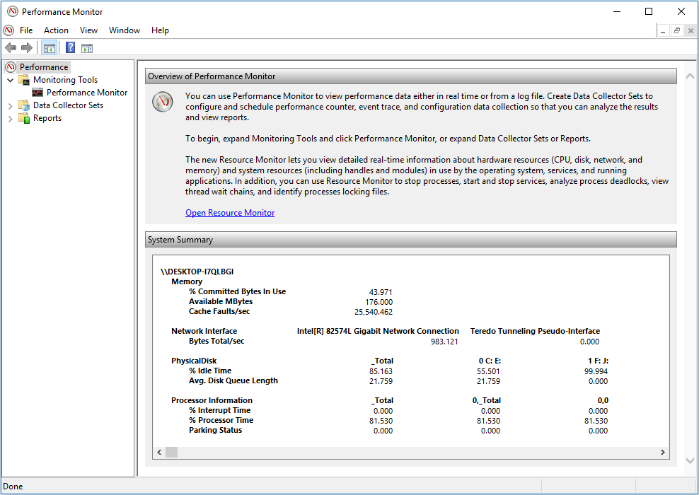 Performance Monitor main interface