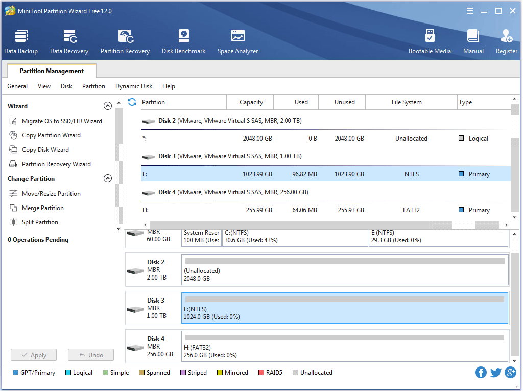 the main interface of MiniTool Partition Wizard