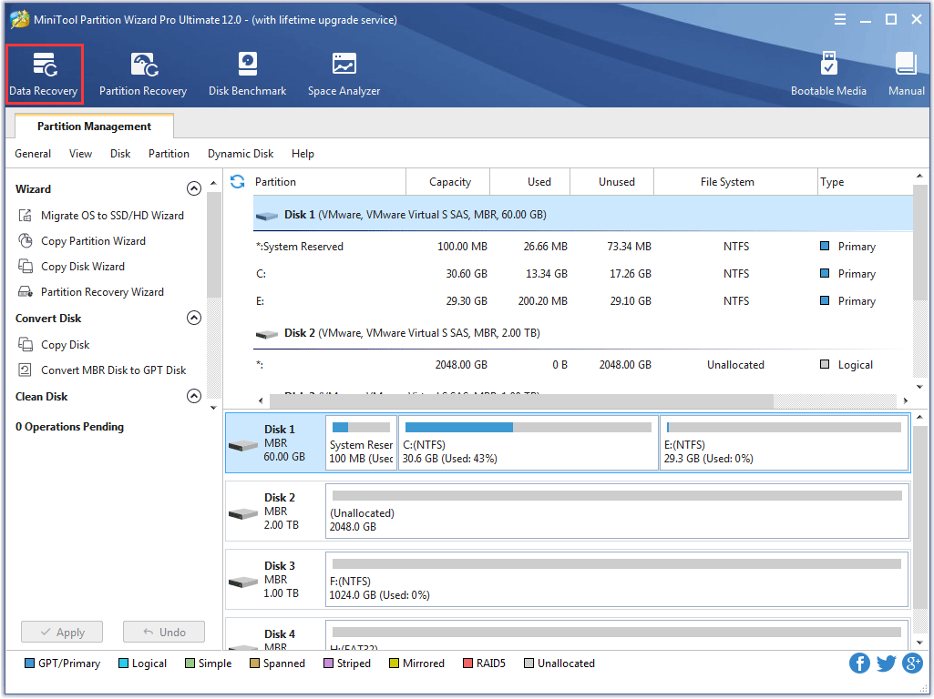 activate the Data Recovery feature from the toolbar