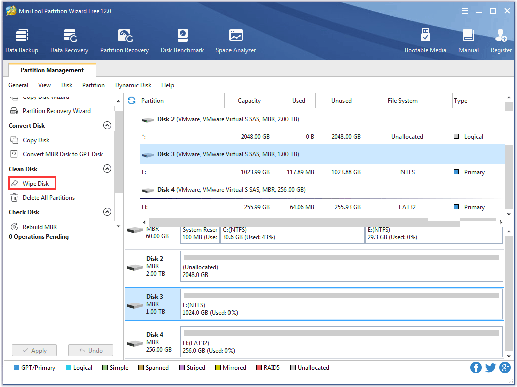 click the Wipe Disk feature from the left panel