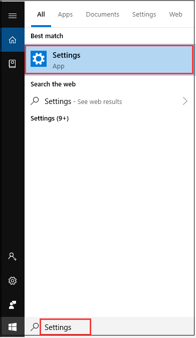 Type Settings in the Windows search box 