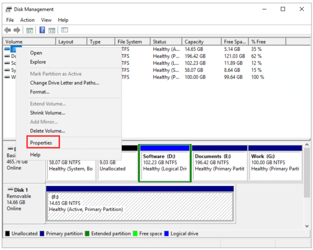 click the Properties option