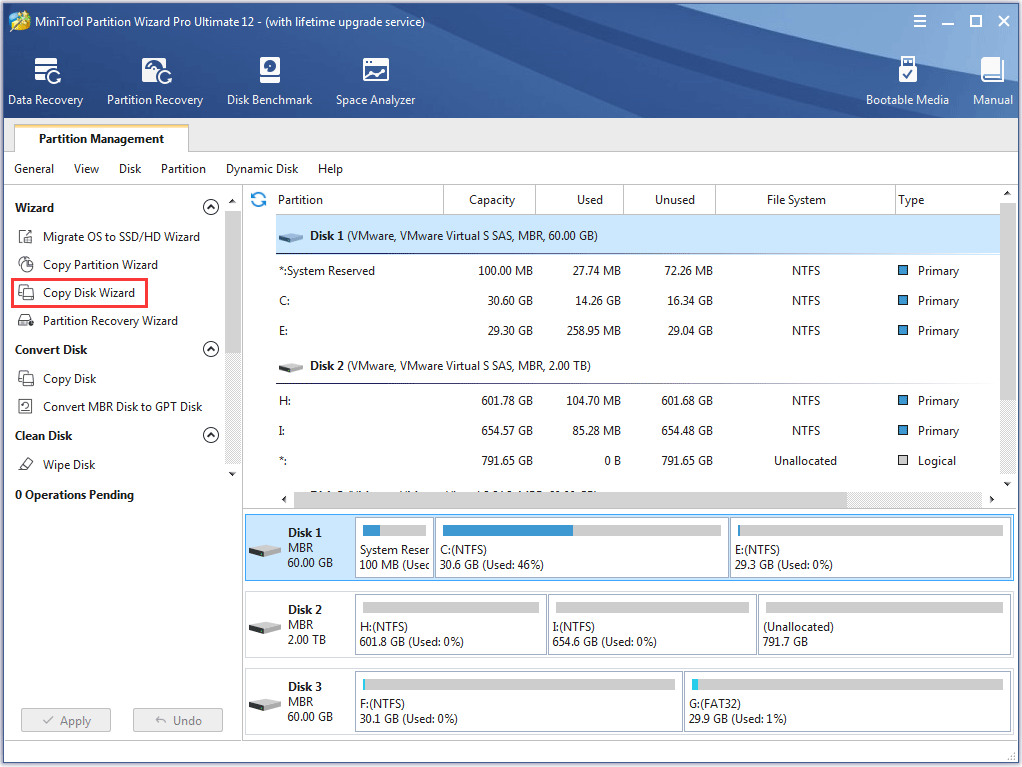 activate the Copy Disk Wizard feature from the left panel