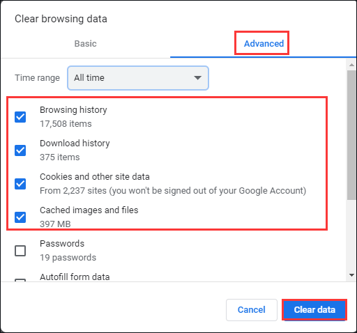 clear browsing data