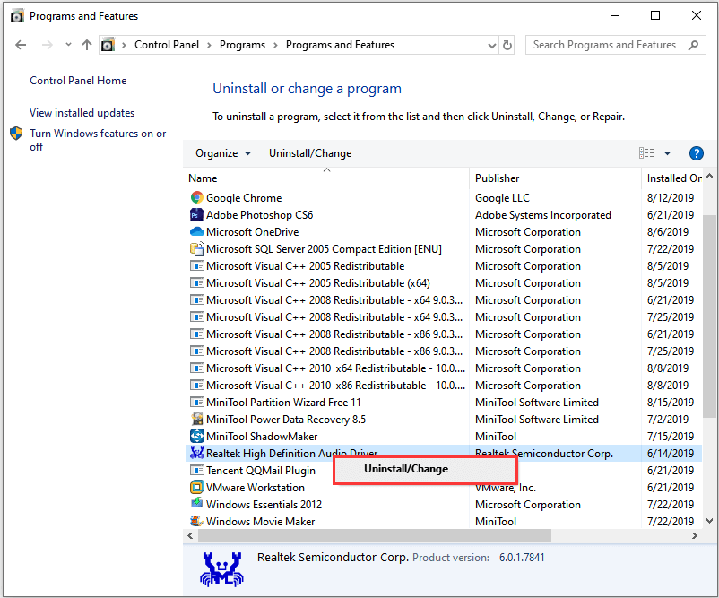 uninstall Realtek HD