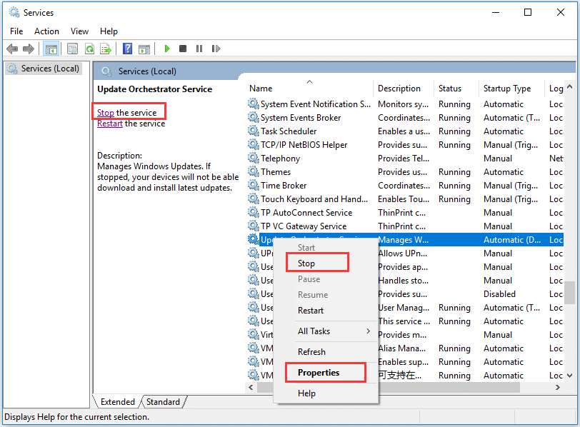 stop Update Orchestrator Service
