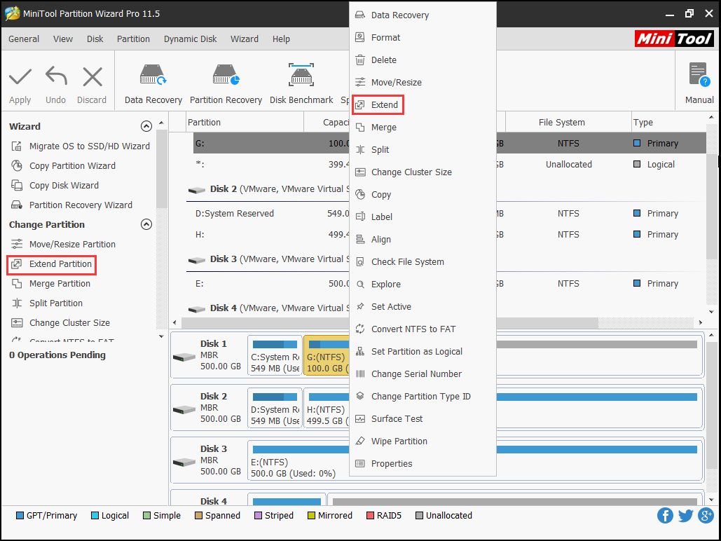 choose system partition and click Extend Partition