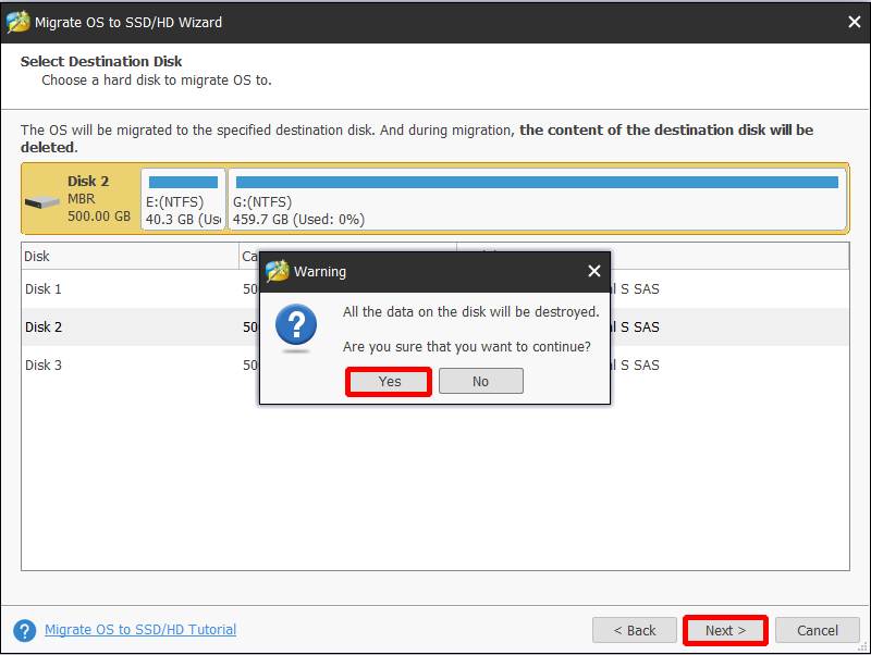 select destination disk to migrate OS to