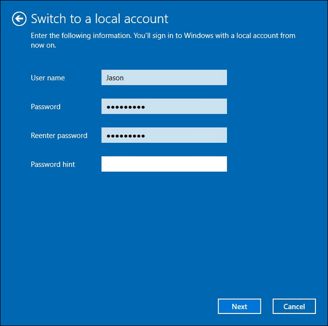 set new username and password