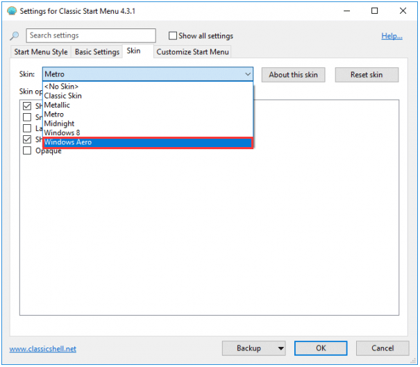 select Windows Aero