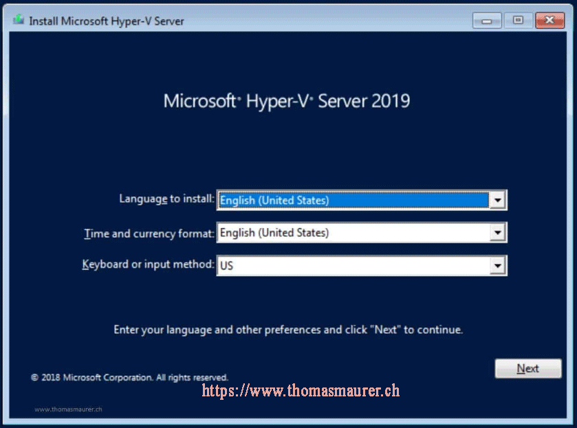 install Microsoft Hyper-V server 2019