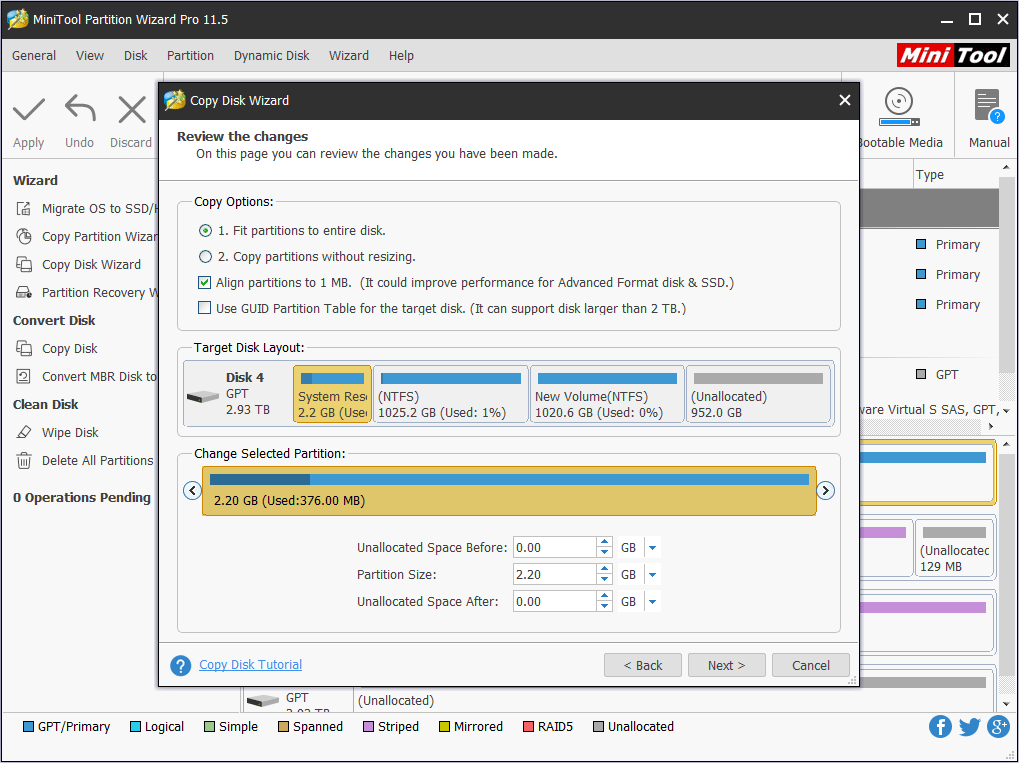 choose copy option and adjust layout