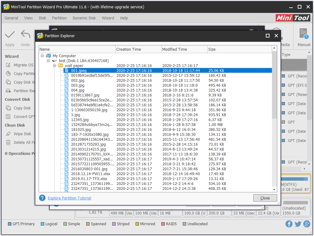 double click a partition to view files in it