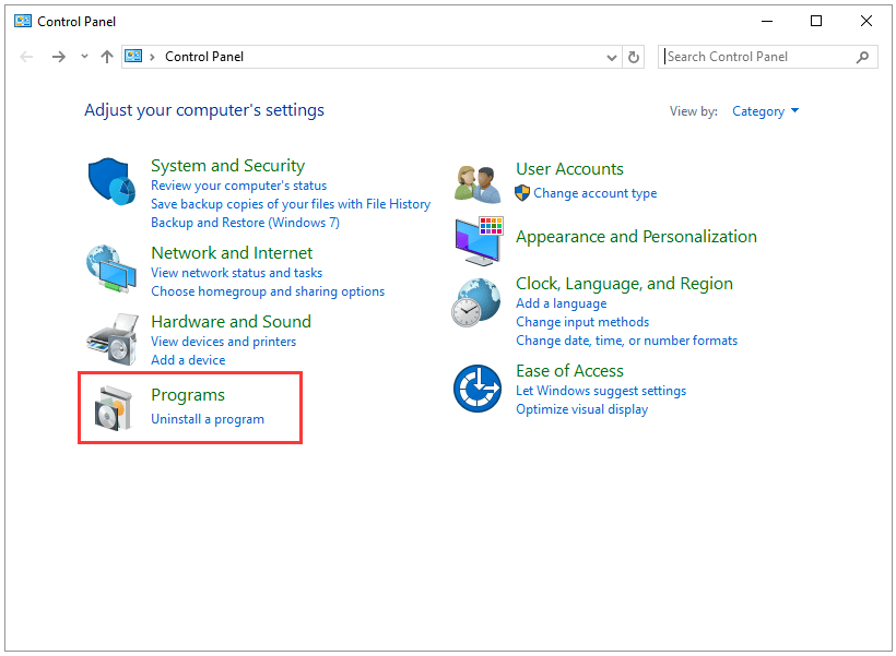 click the Programs option