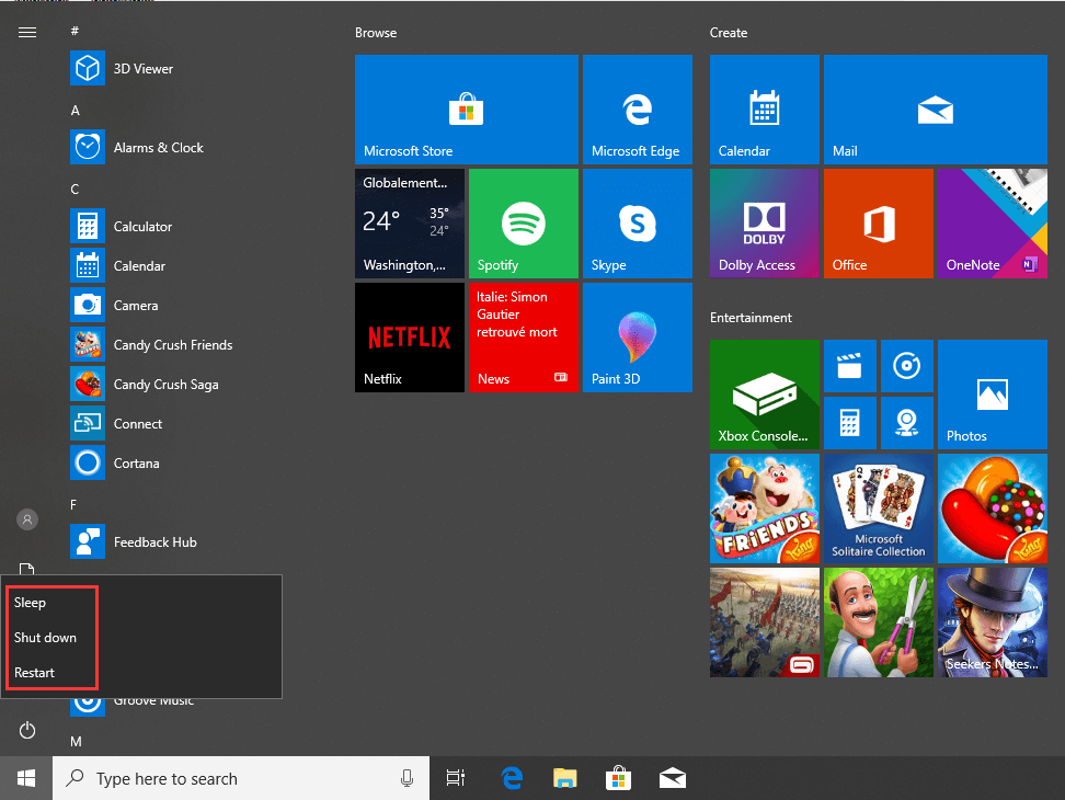 hibernate shortcut key windows 10