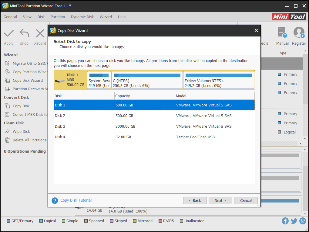 choose the SSD disk to copy