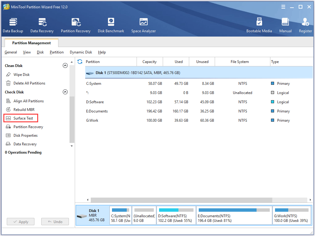 activate Surface Test feature from the left panel